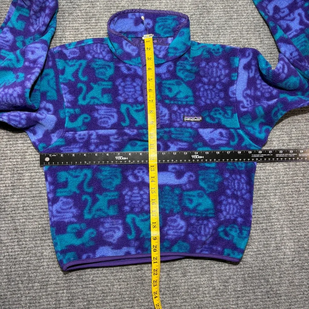 Patagonia Synchilla Snap-T Fleece Pullover Kids 14 Purple Teal Animal Print USA